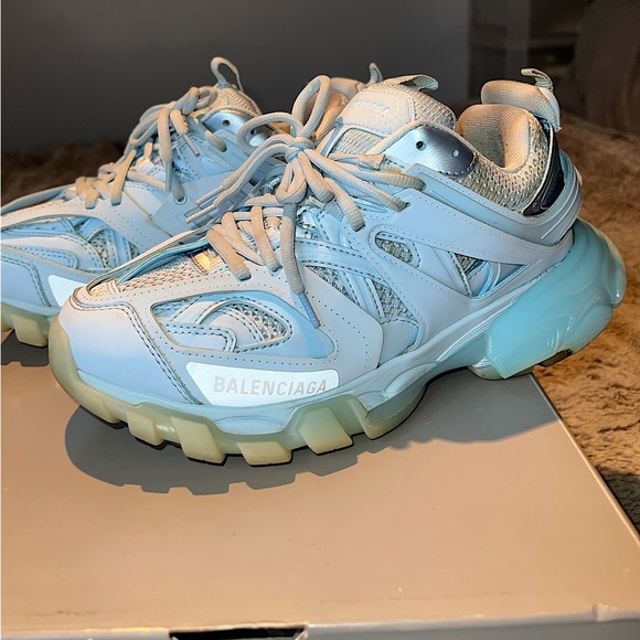 Authentic Balenciaga Track Runner Sneakers Clear Sole Light Blue Size 38 - Picture 2 of 11